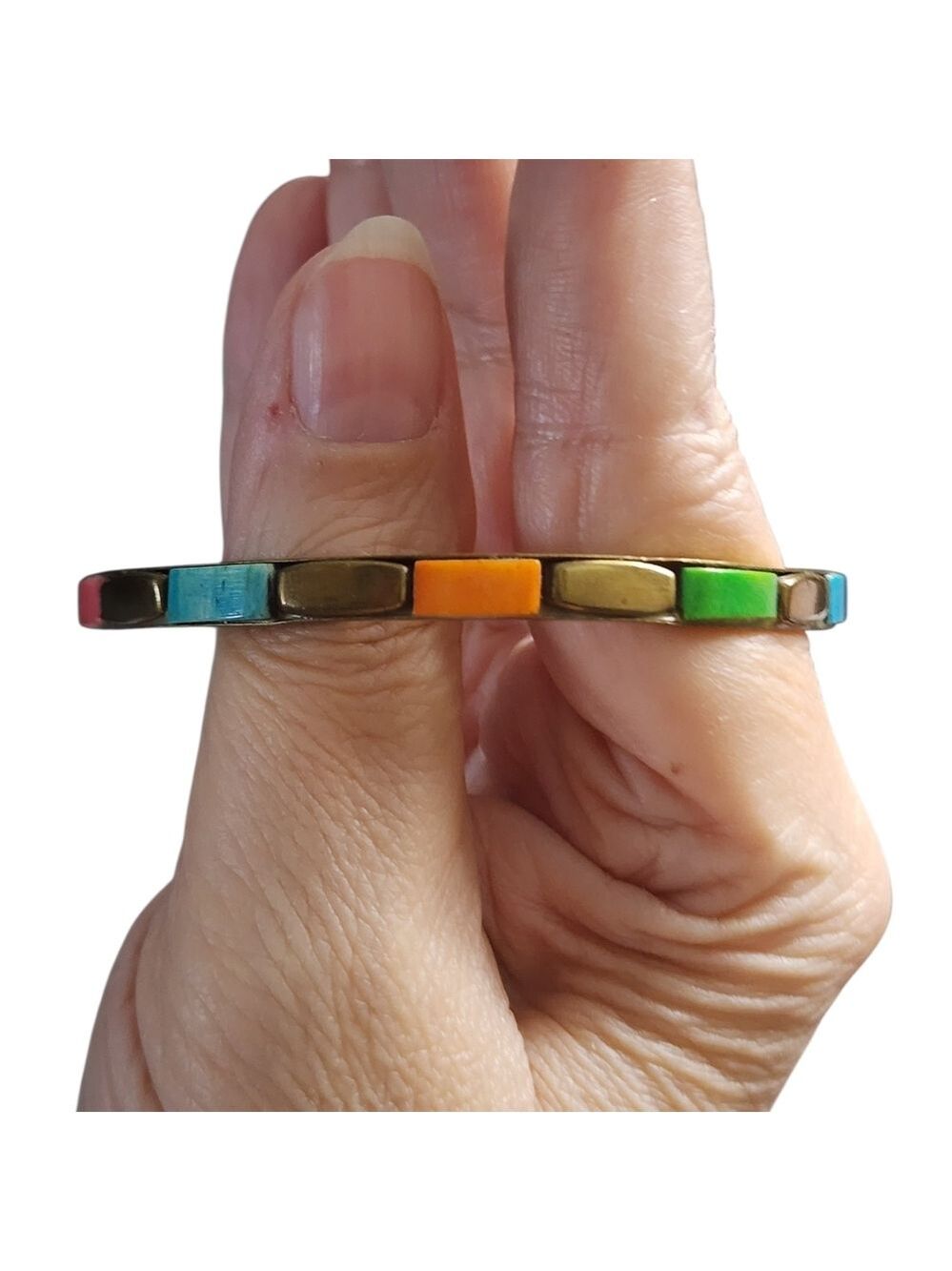 Stone Bronze Bangle Bracelet Colorful